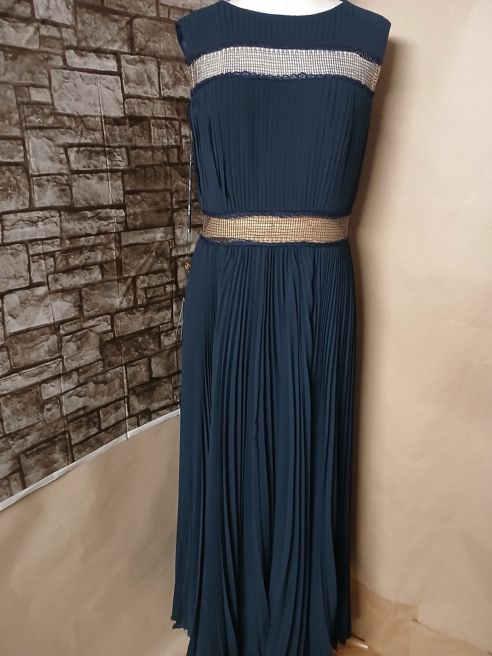 Tadashi Shoji Pleated Navy Blue Women's Maxi Dress